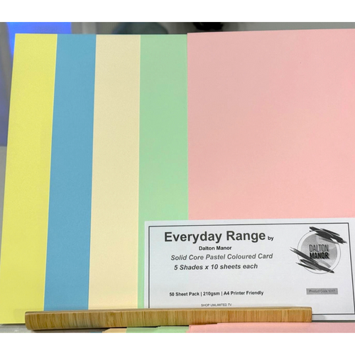 Dalton Manor Solid Core Pastel Coloured 210gsm Cardstock - 50 x A4 Sheets