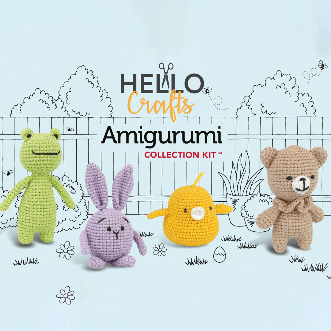 Hello Crafts Backyard Amigurumi Collection Crochet Kit - Frog, Bunny, Chick & Teddy Bear
